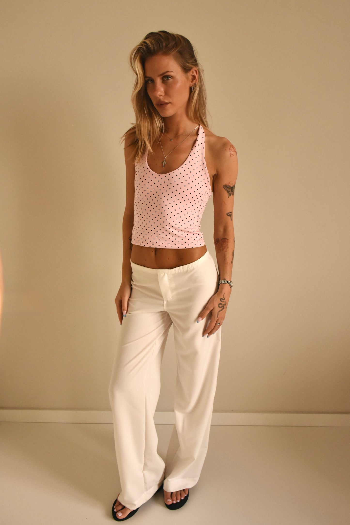 Pink polka dot halter top