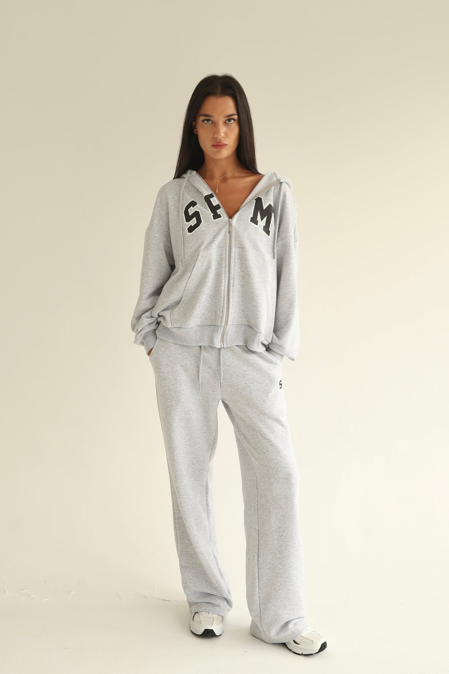 Melange gray zip-up hoodie