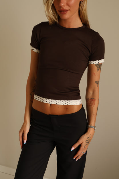 Contrast Polka-Dot Trim Top