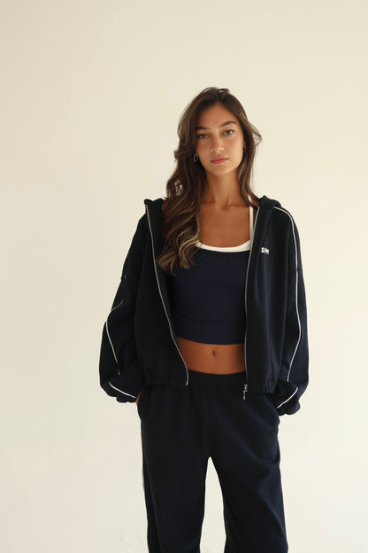 Dark blue line track zip-up hoodie