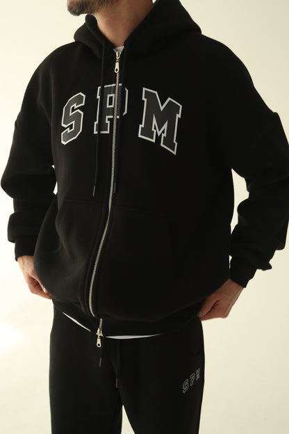 Men's Black warm oversize zip-up hoodie
