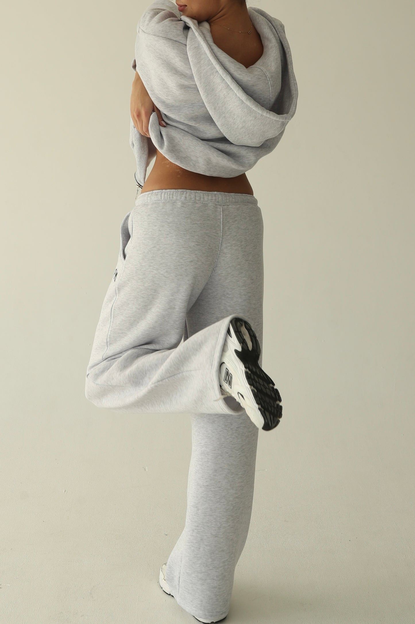 Melange gray warm straight sweatpants