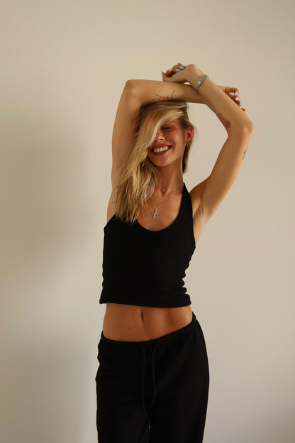 Waffle black halter top