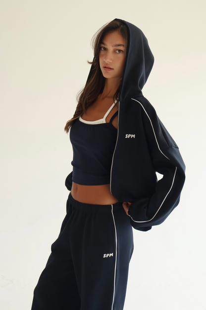 Dark blue line track zip-up hoodie