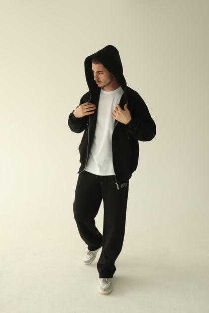 Men's Black warm oversize zip-up hoodie