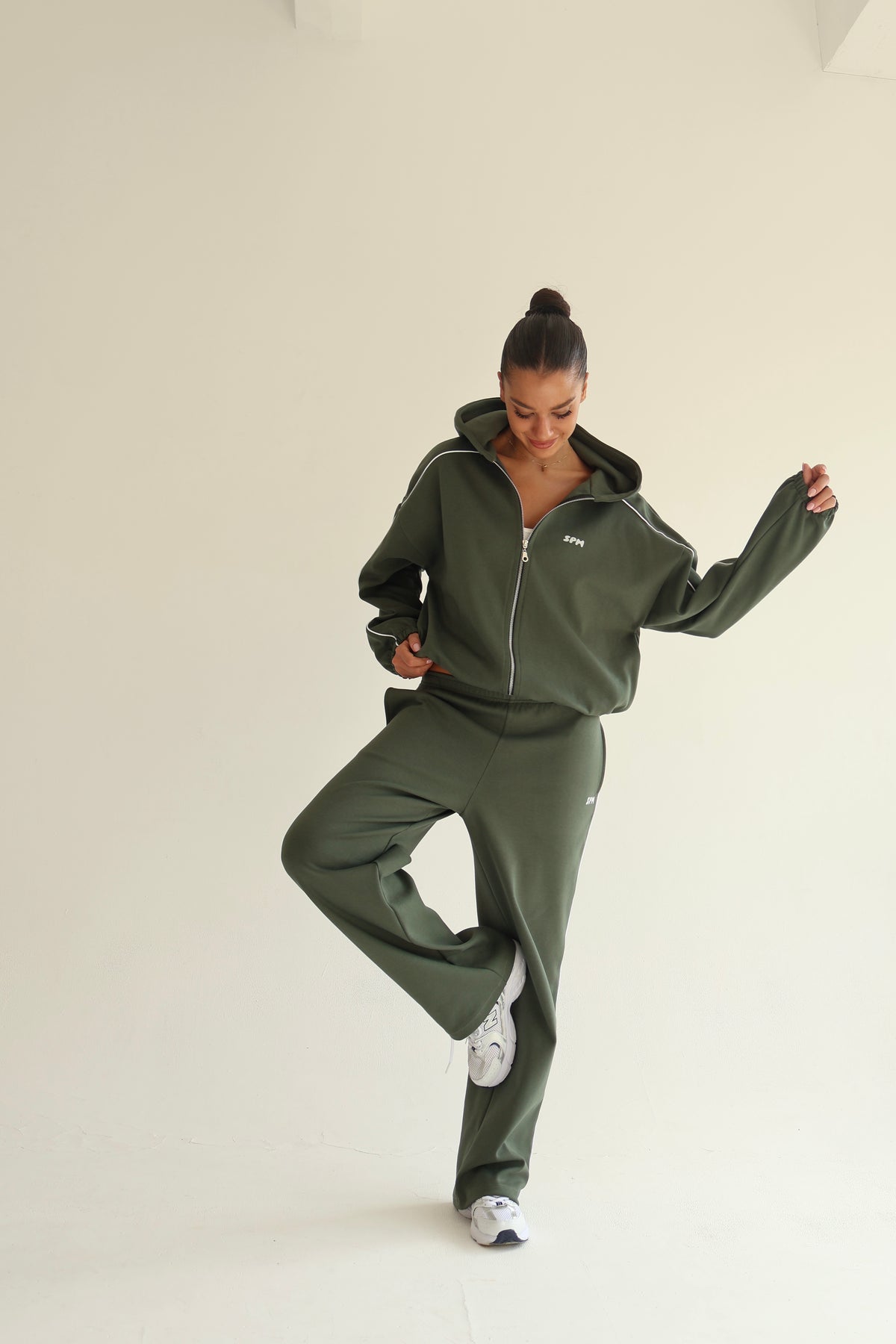 Khaki line track zip-up hoodie
