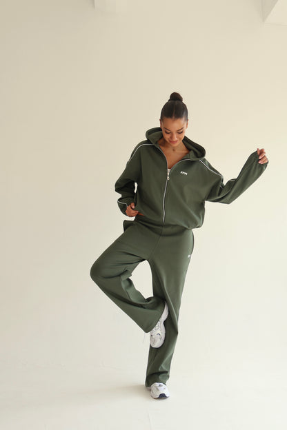 Khaki line track zip-up hoodie