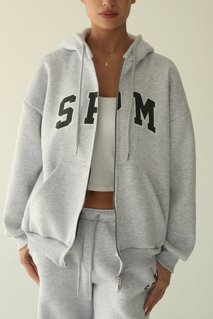 Melange gray warm oversize zip-up hoodie