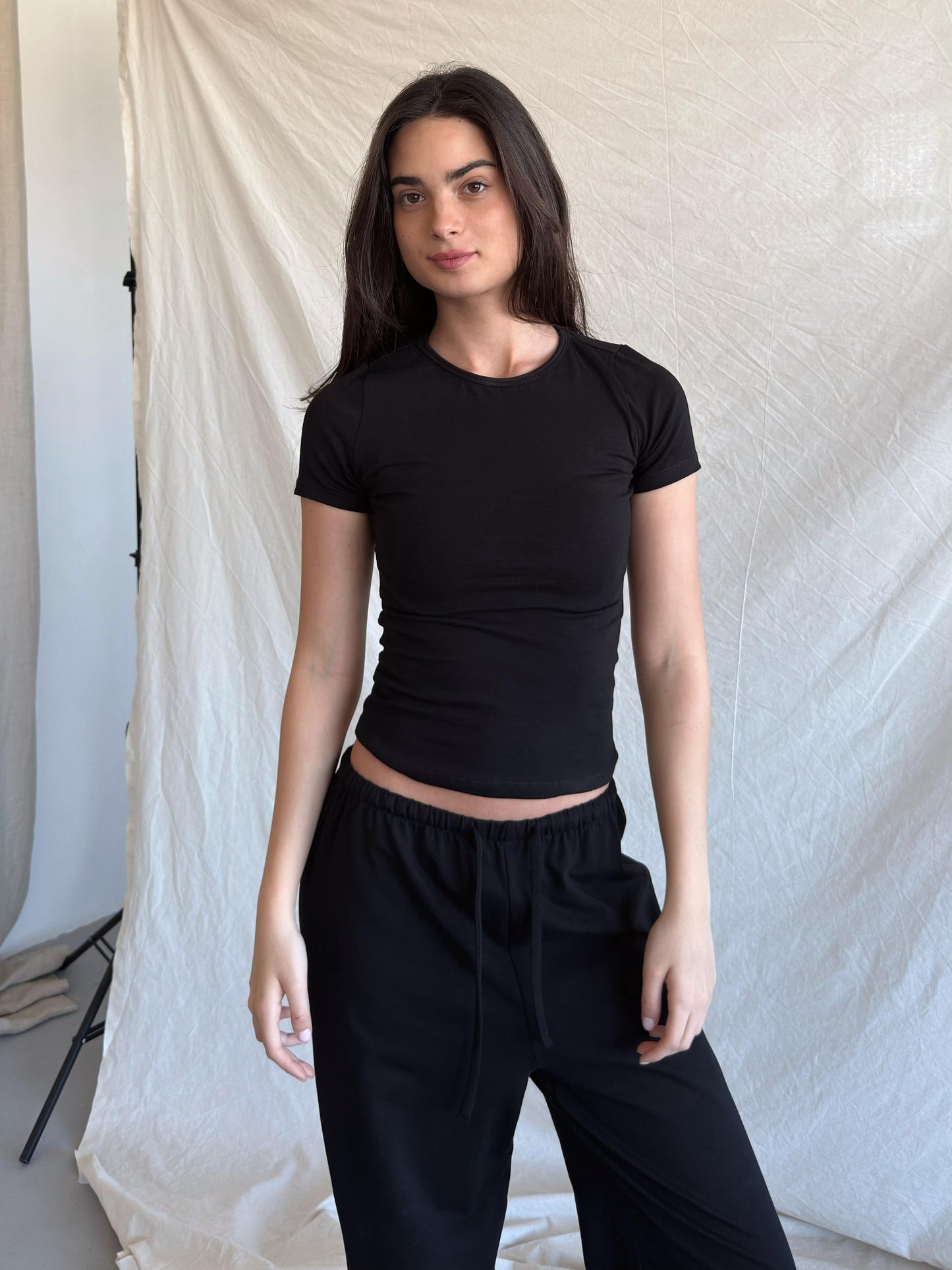 Black round neck top