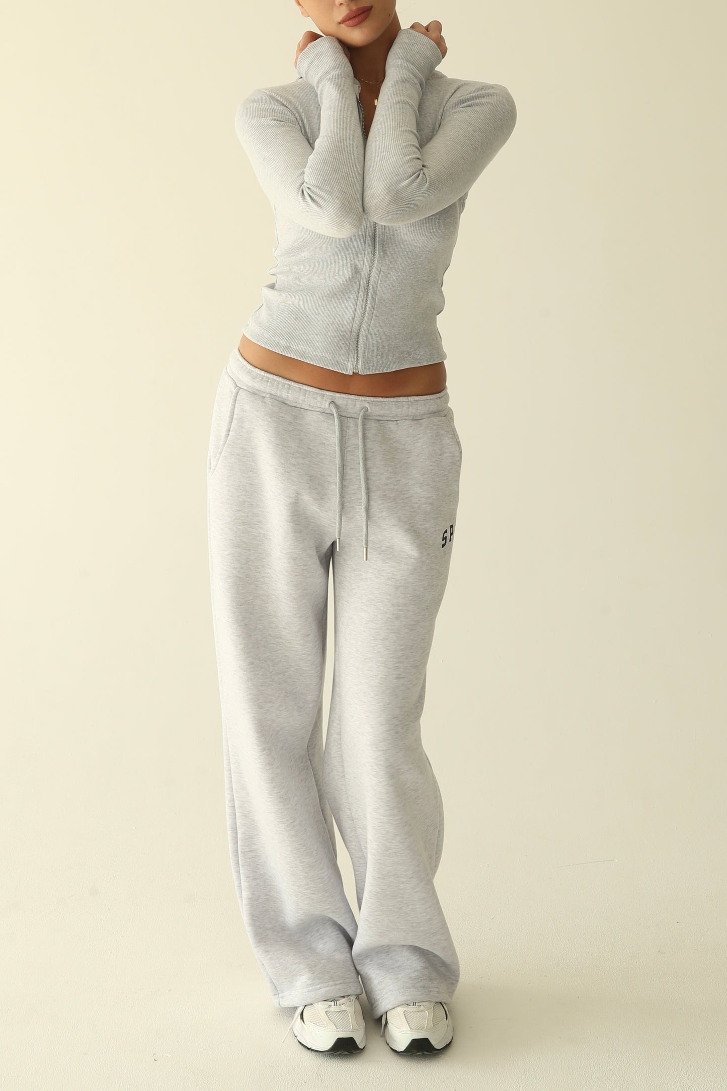 Melange gray warm straight sweatpants
