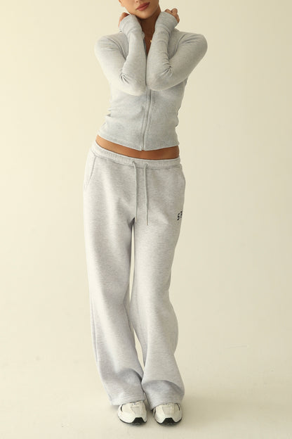 Melange gray warm straight sweatpants