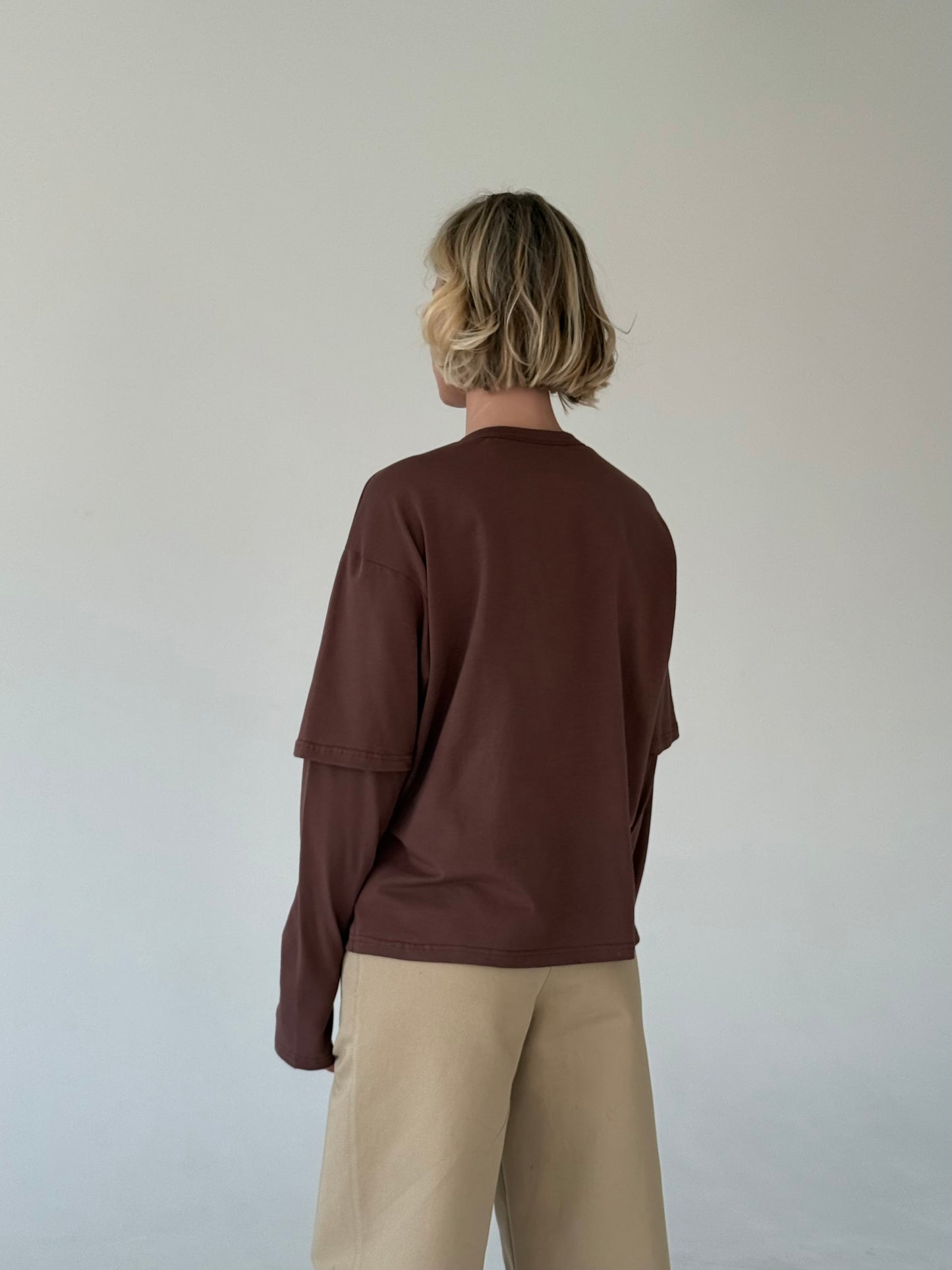Double long sleeve brown t-shirt
