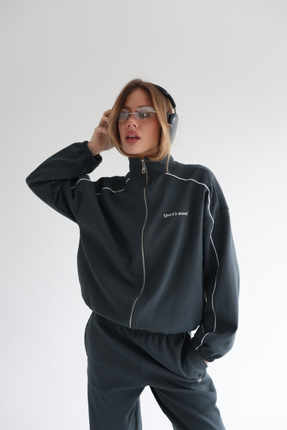 Graphite teal line track jacket