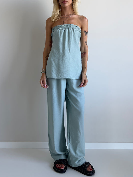 Ocean green linen strapless tube top