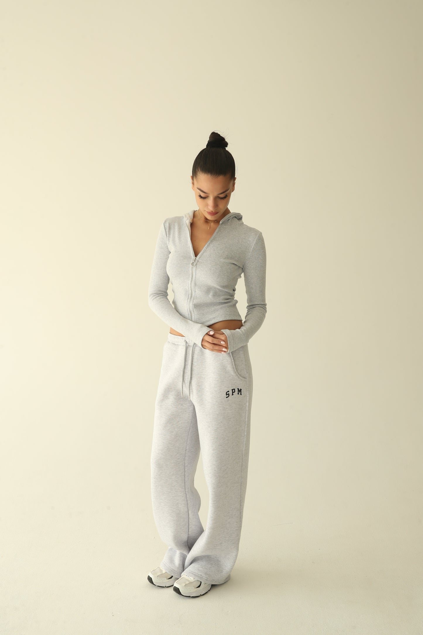 Melange gray ribbed cotton jacket