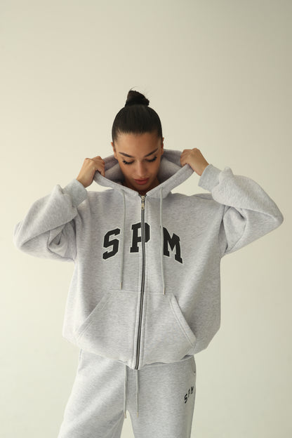 Melange gray warm oversize zip-up hoodie