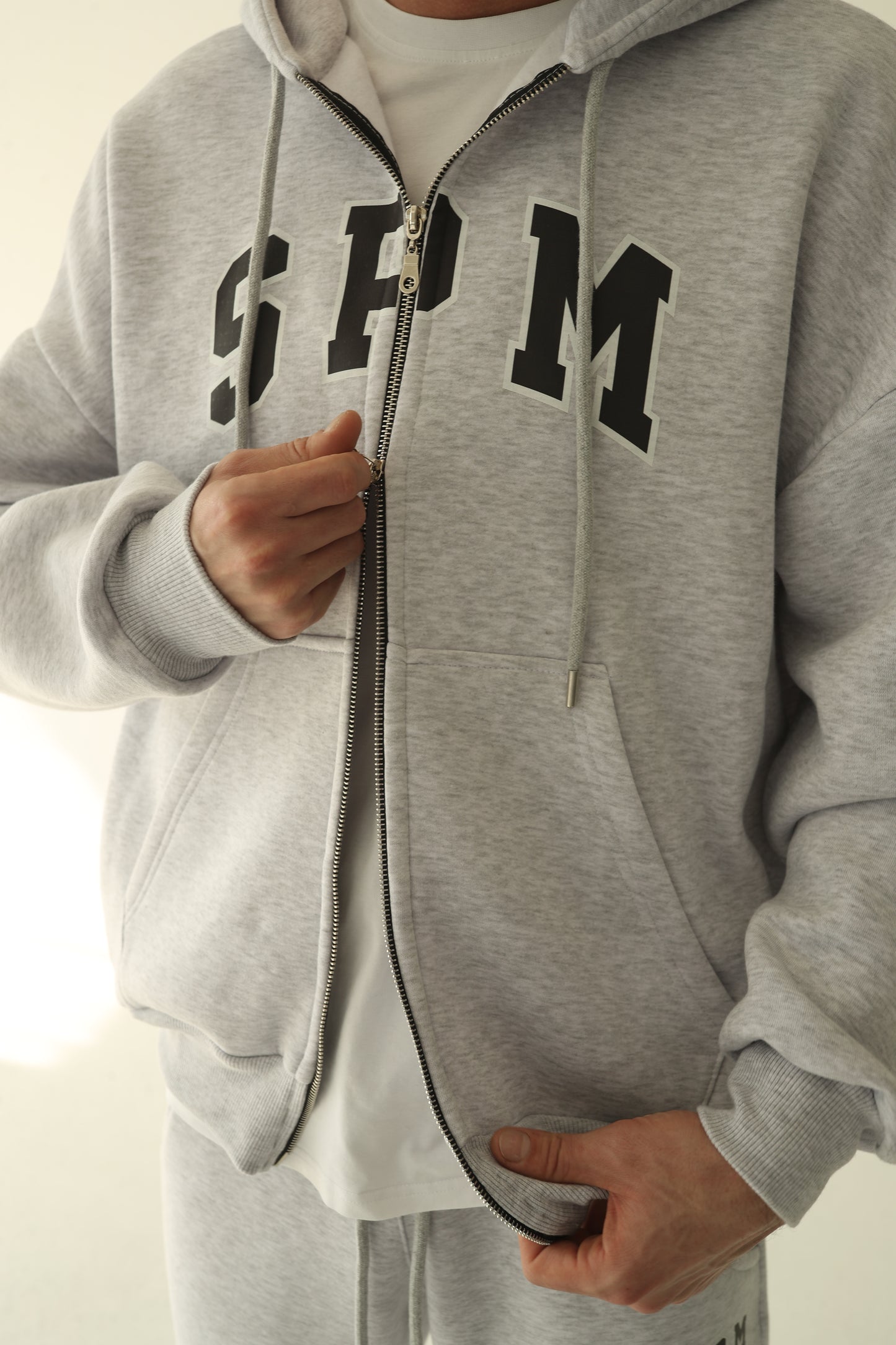 Men's Melange gray warm oversize zip-up hoodie