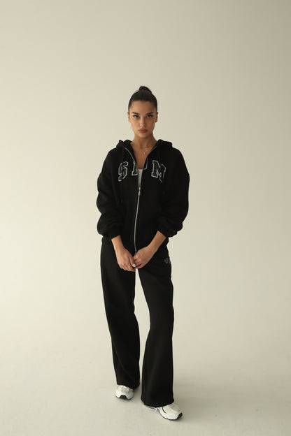 Black warm oversize zip-up hoodie