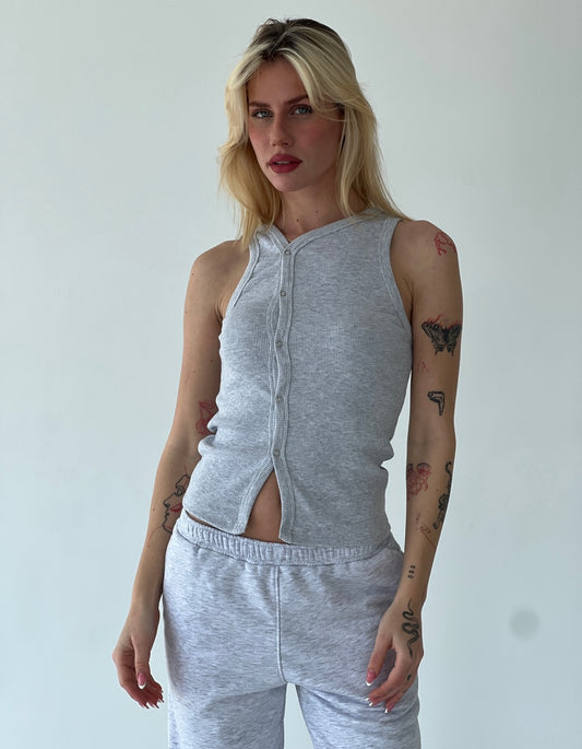 Light gray tank top with buttons