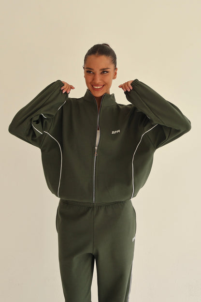 Khaki arc line track jacket