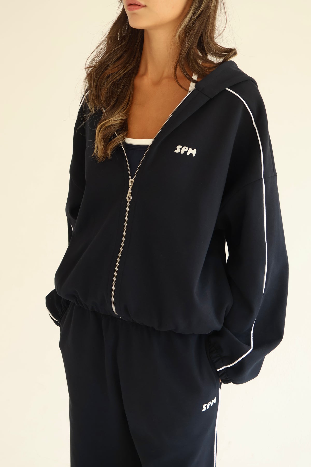 Dark blue line track zip-up hoodie