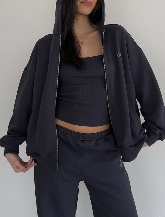 Dark gray oversize zip-up hoodie