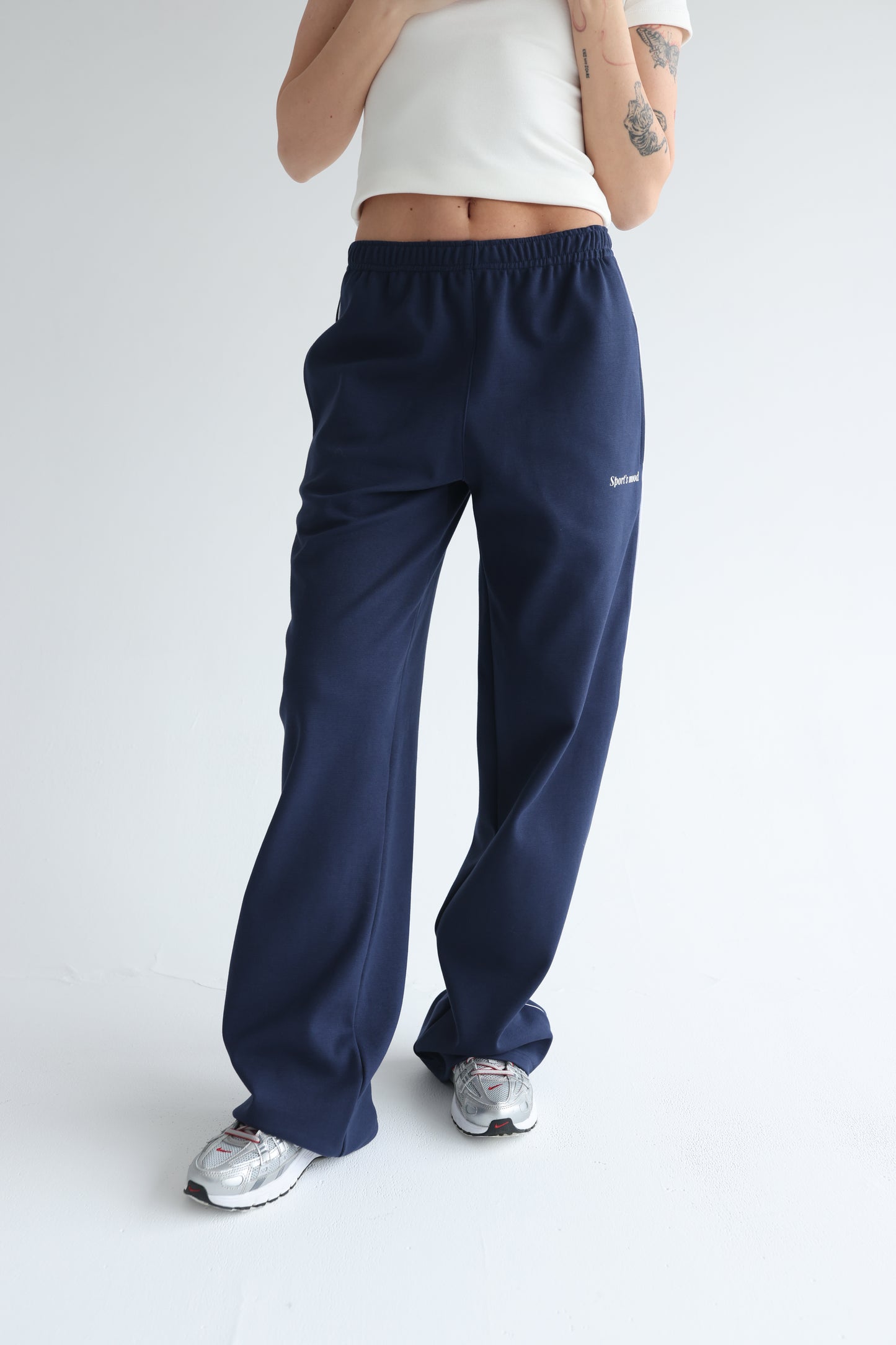 Navy blue straight line track sweatpants