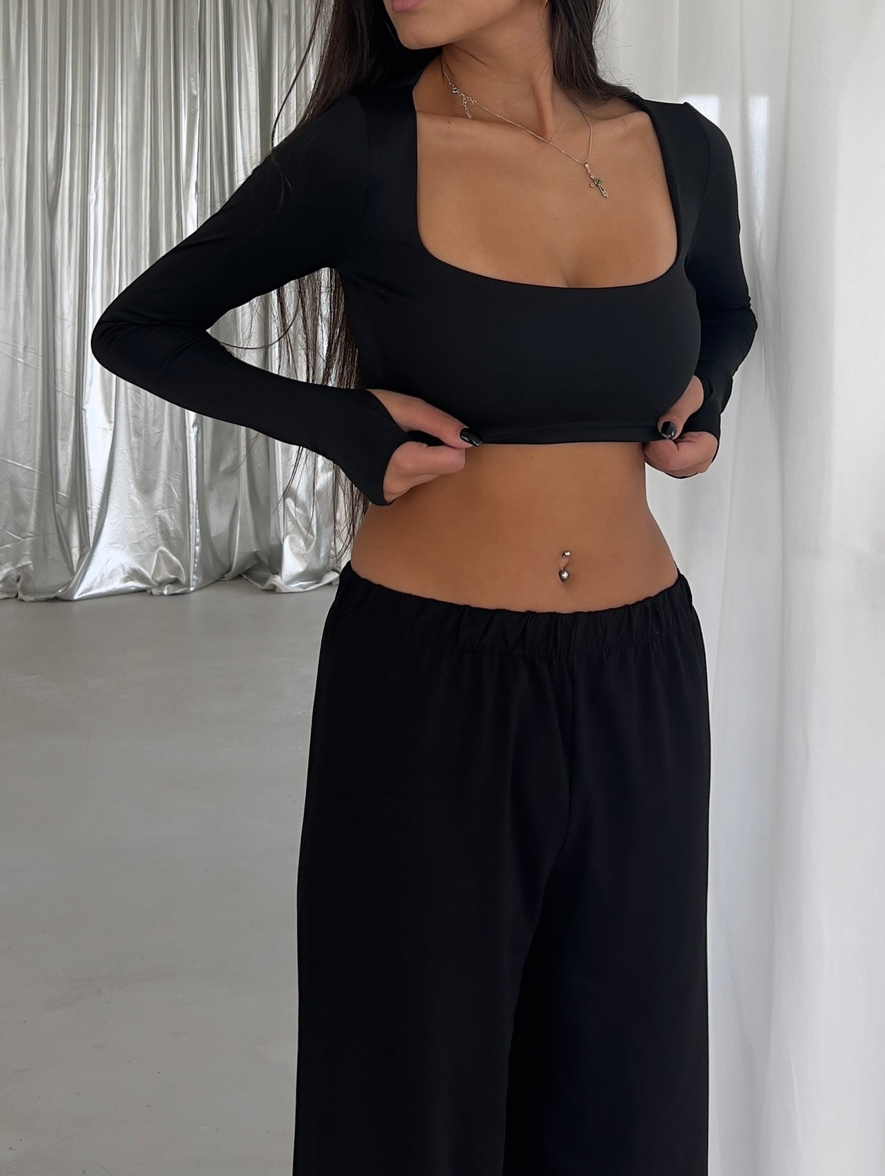 Black square-neck top