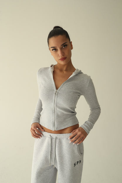 Melange gray ribbed cotton jacket