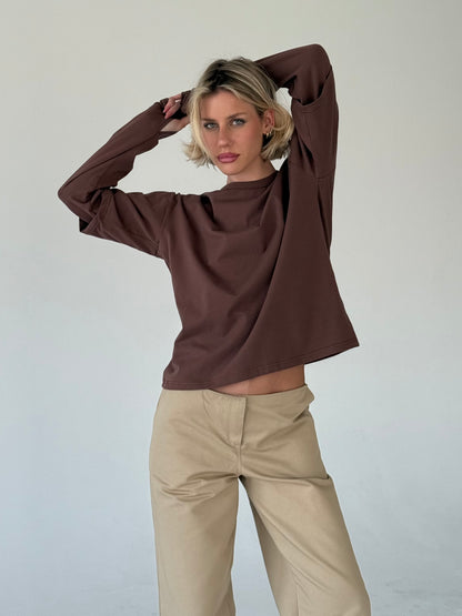 Double long sleeve brown t-shirt