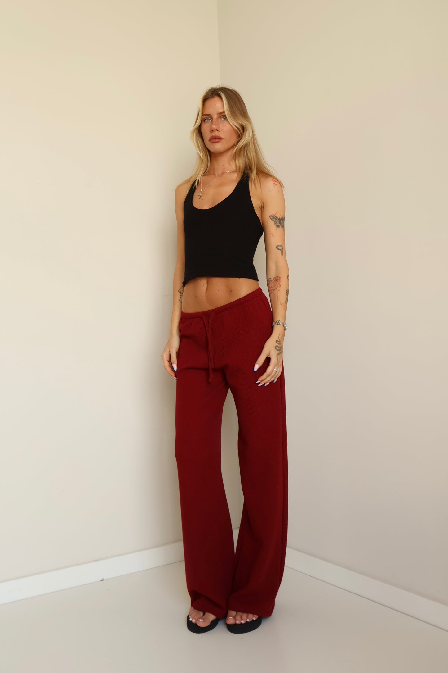 Burgundy waffle pants