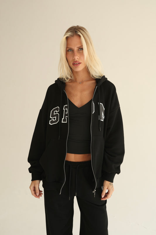 Black zip-up hoodie