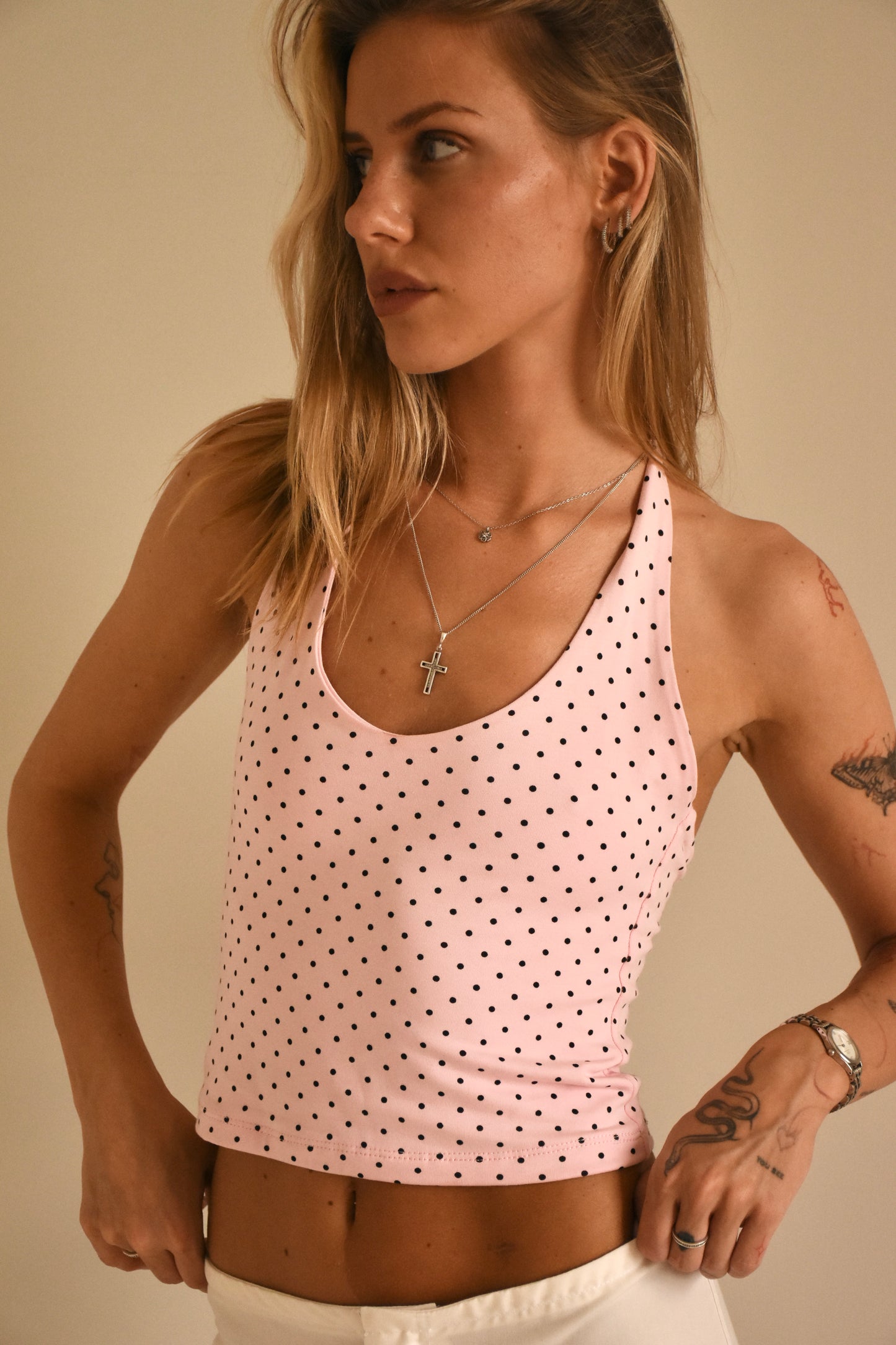 Pink polka dot halter top