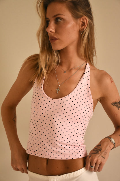 Pink polka dot halter top