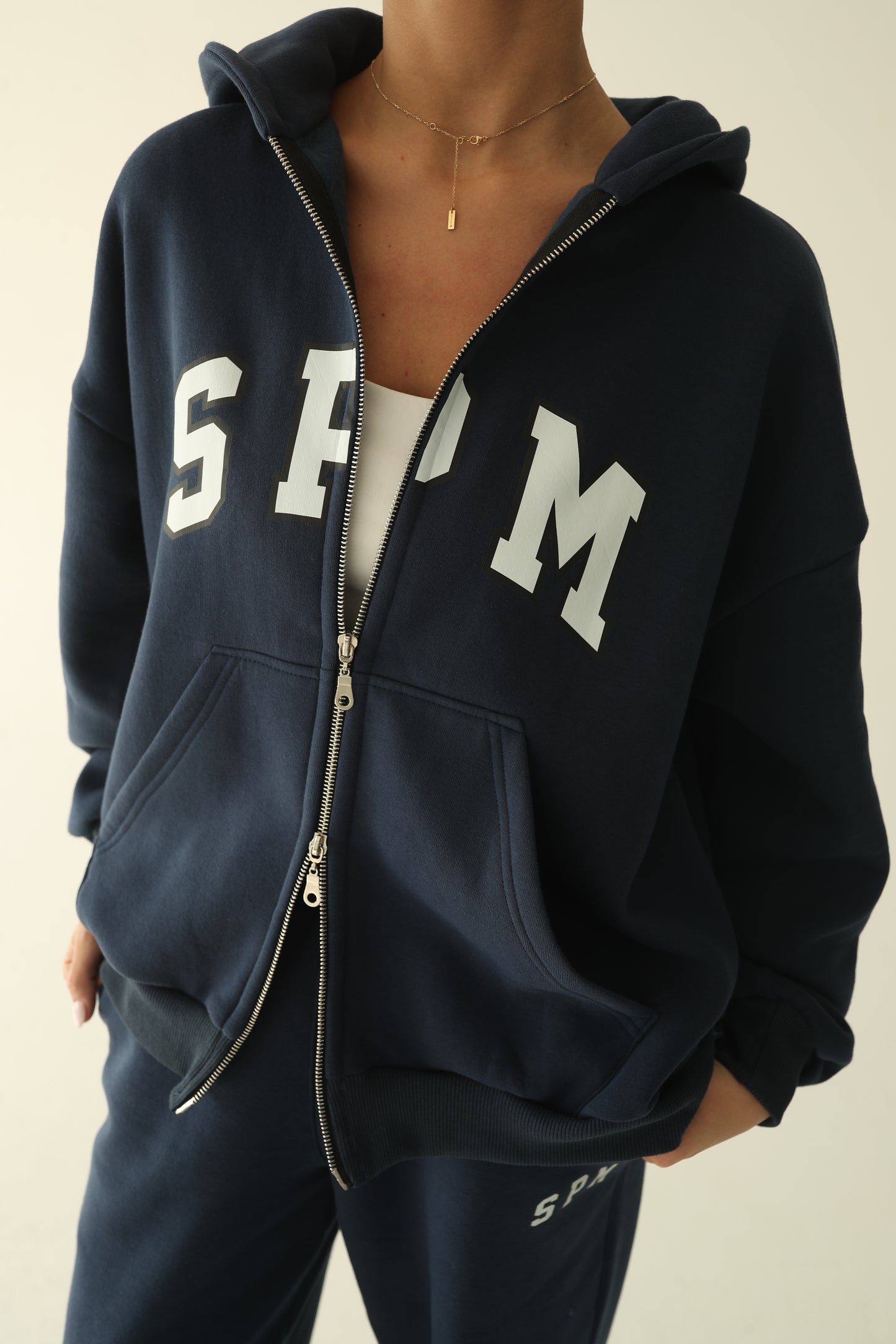 Navy blue warm oversize zip-up hoodie