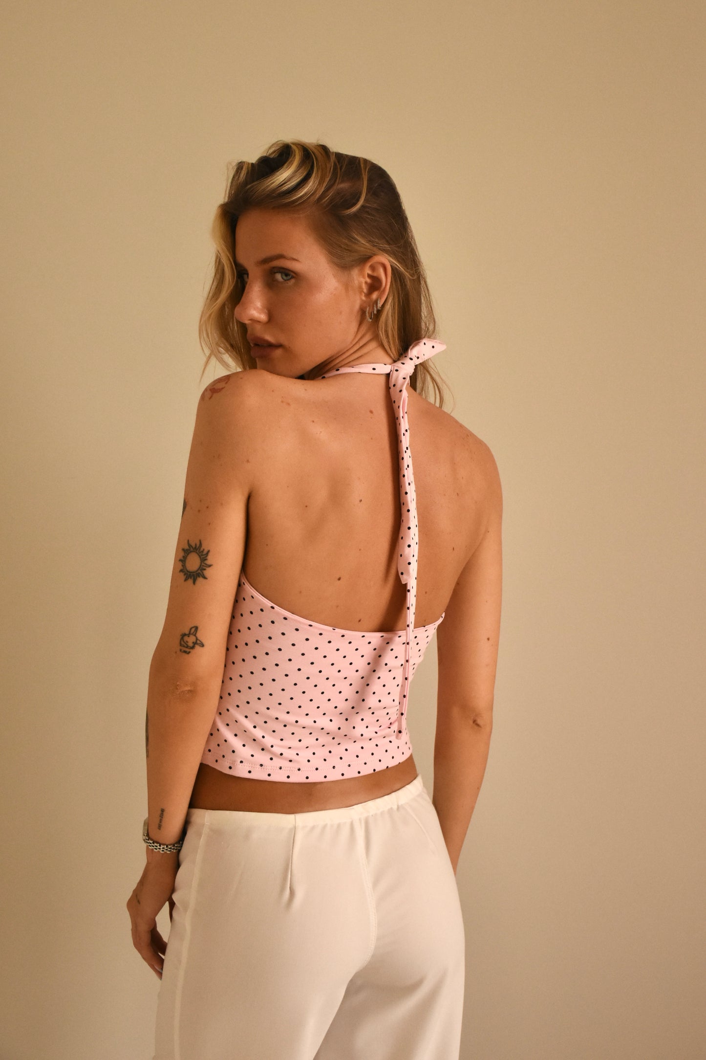Pink polka dot halter top