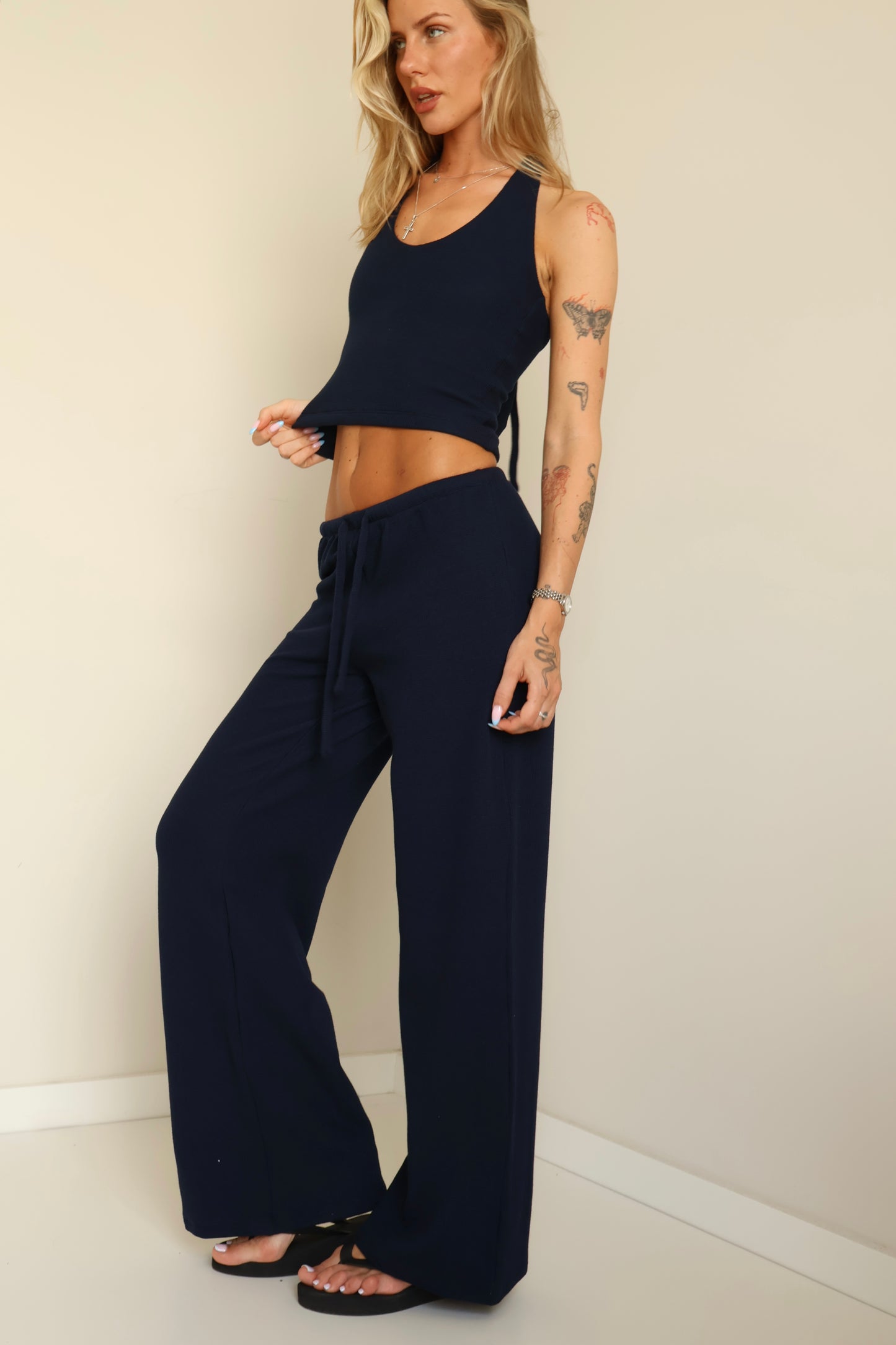 Waffle navy blue pants