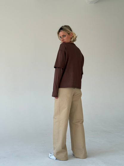 Double long sleeve brown t-shirt