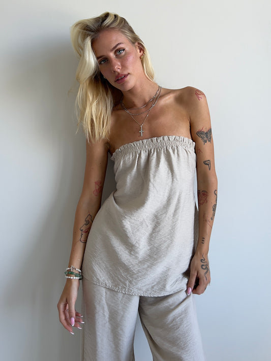 Creamy linen strapless tube top