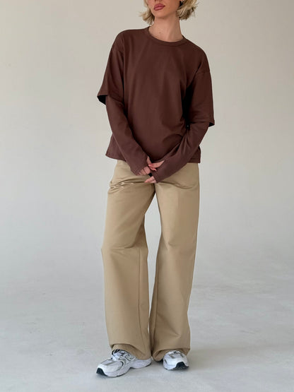 Double long sleeve brown t-shirt