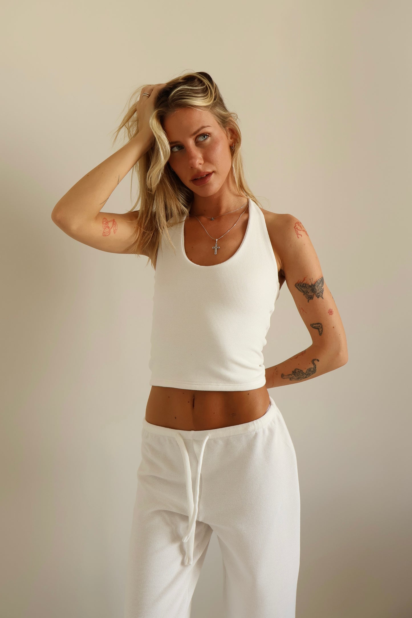 Waffle white halter top