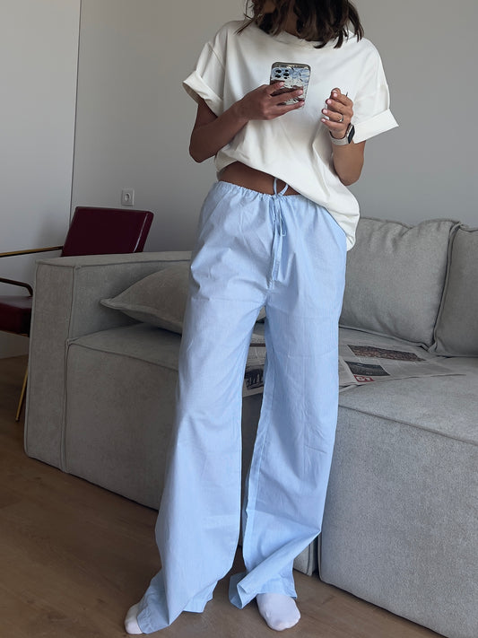 Baby blue lounge pants with stripes