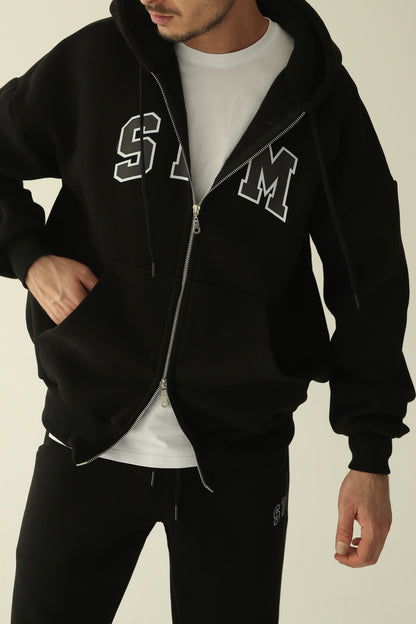 Men's Black warm oversize zip-up hoodie
