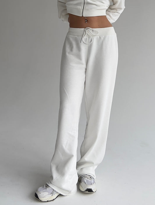 Milky straight sweatpants with ribbed-knit waist