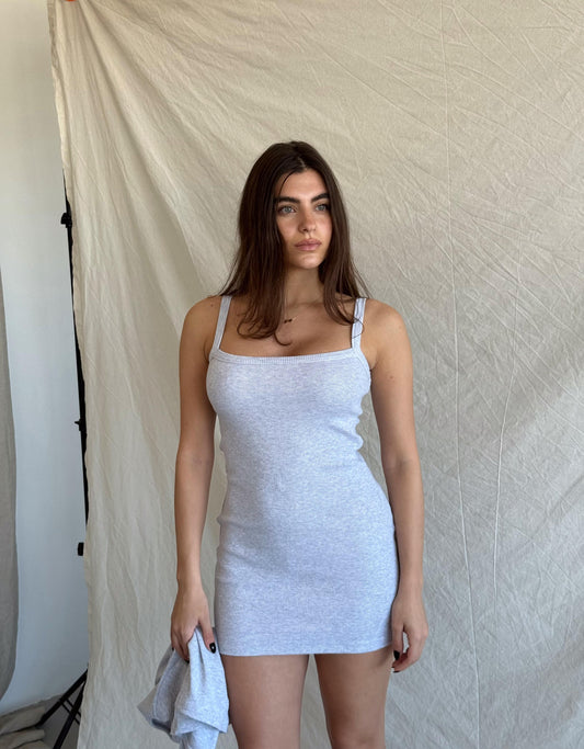 Melange gray ribbed cotton dress