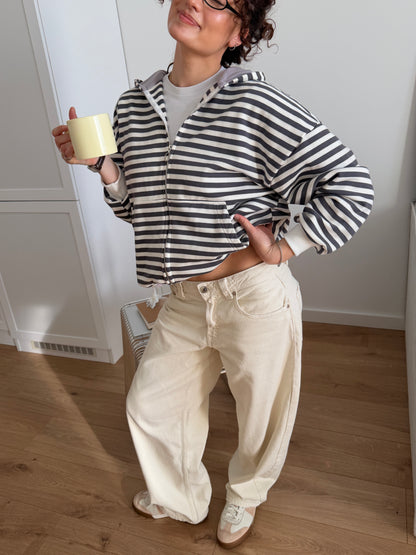 Striped oversize zip-up hoodie