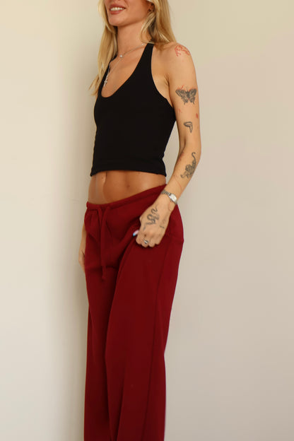Burgundy waffle pants