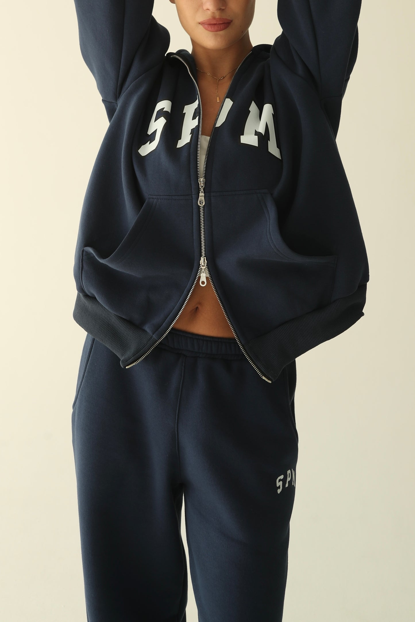 Navy blue warm oversize zip-up hoodie