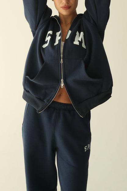 Navy blue warm oversize zip-up hoodie