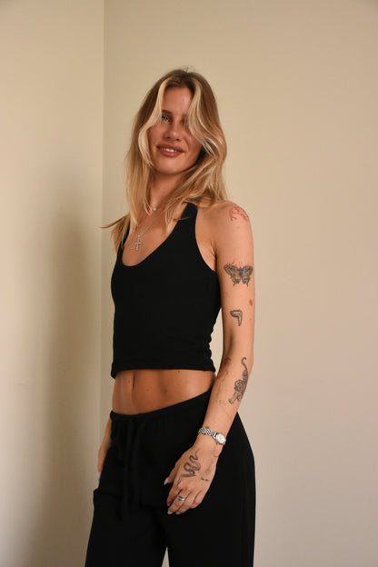 Waffle black halter top